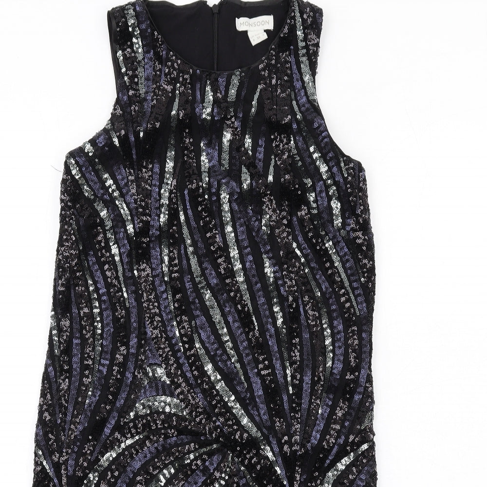 Monsoon Womens Black Polyester Shift Size 8 Round Neck Zip