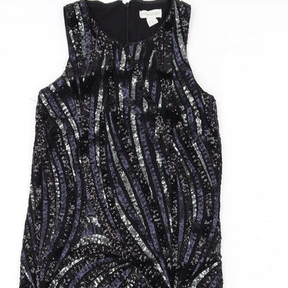 Monsoon Womens Black Polyester Shift Size 8 Round Neck Zip