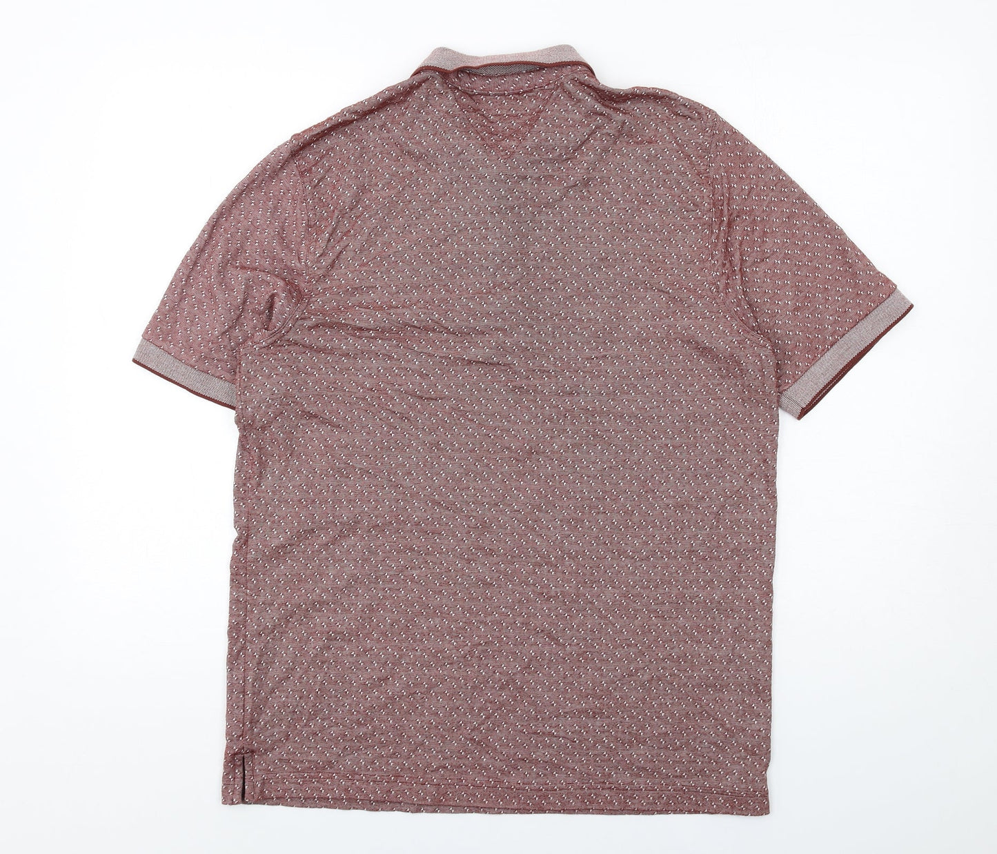 Lincoln Mens Red Geometric Polyester Polo Size M Collared Button