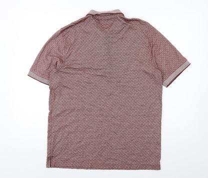 Lincoln Mens Red Geometric Polyester Polo Size M Collared Button