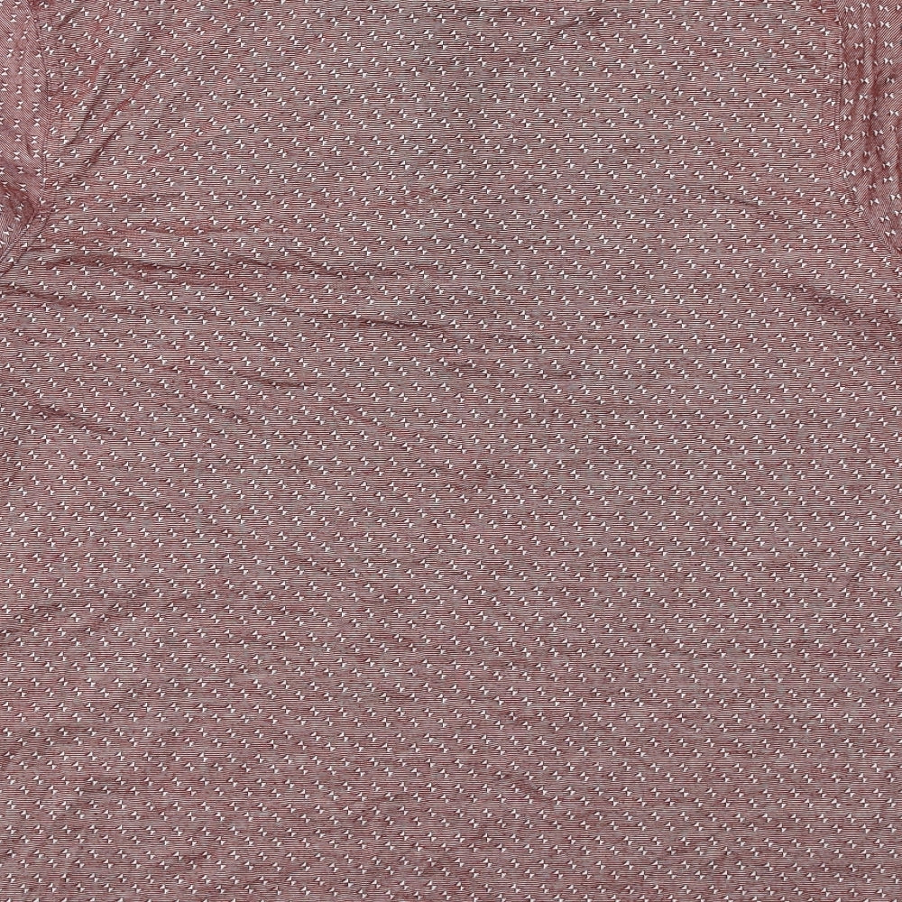 Lincoln Mens Red Geometric Polyester Polo Size M Collared Button