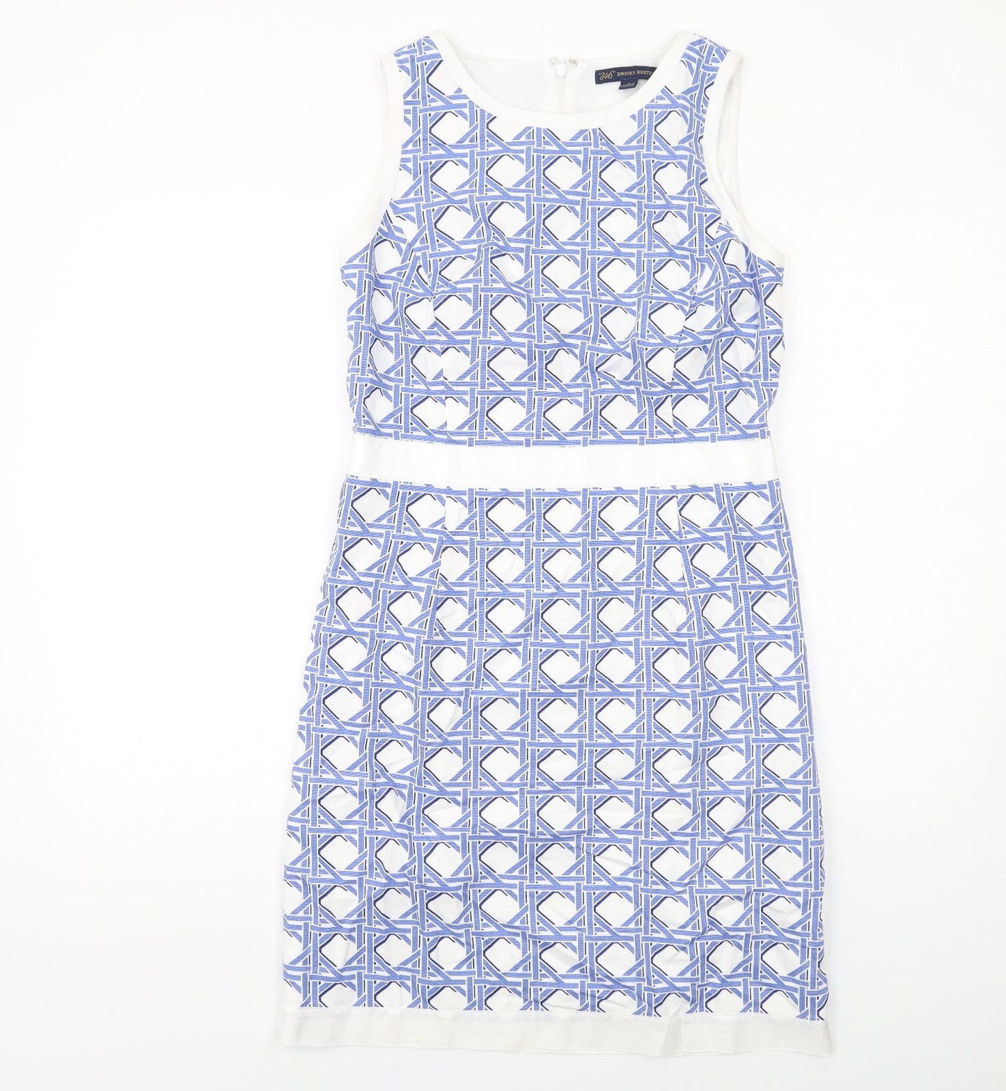 Brooks Brothers Womens Blue Geometric Cotton Shift Size 4 Round Neck Zip