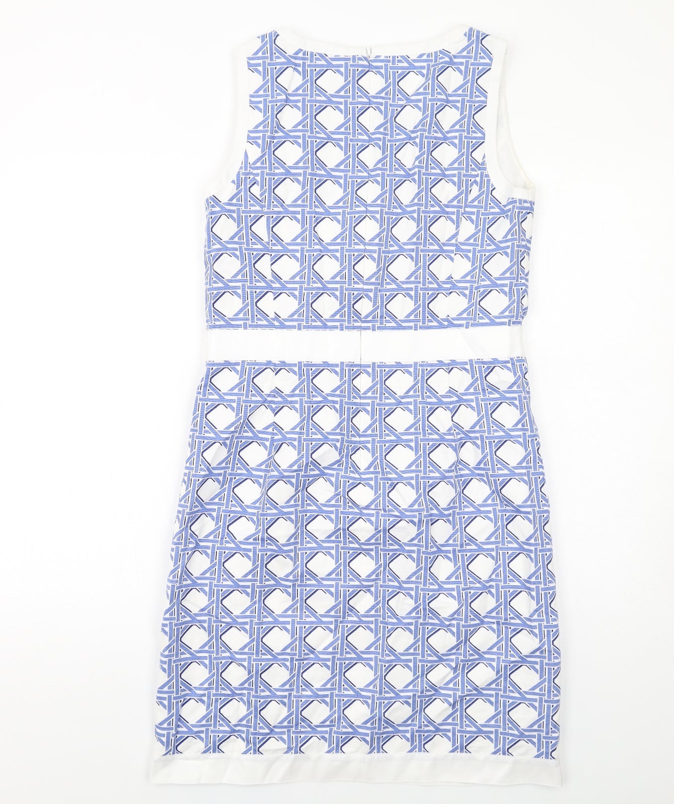Brooks Brothers Womens Blue Geometric Cotton Shift Size 4 Round Neck Zip