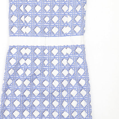 Brooks Brothers Womens Blue Geometric Cotton Shift Size 4 Round Neck Zip