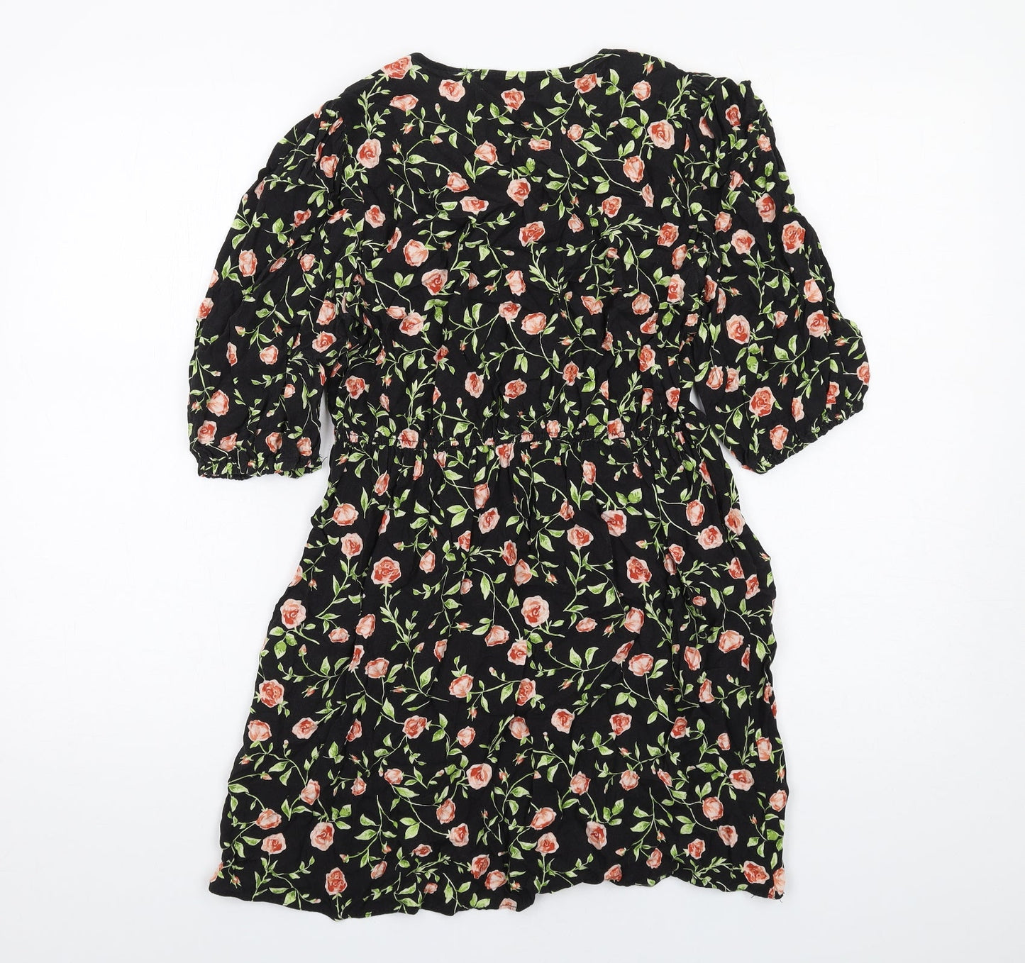 Faith Womens Black Floral Viscose A-Line Size 12 Collared Pullover