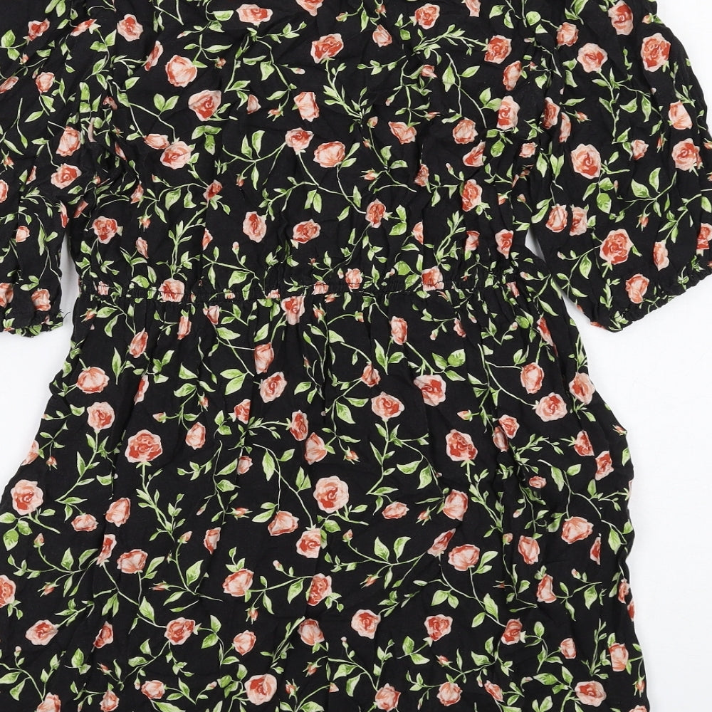 Faith Womens Black Floral Viscose A-Line Size 12 Collared Pullover