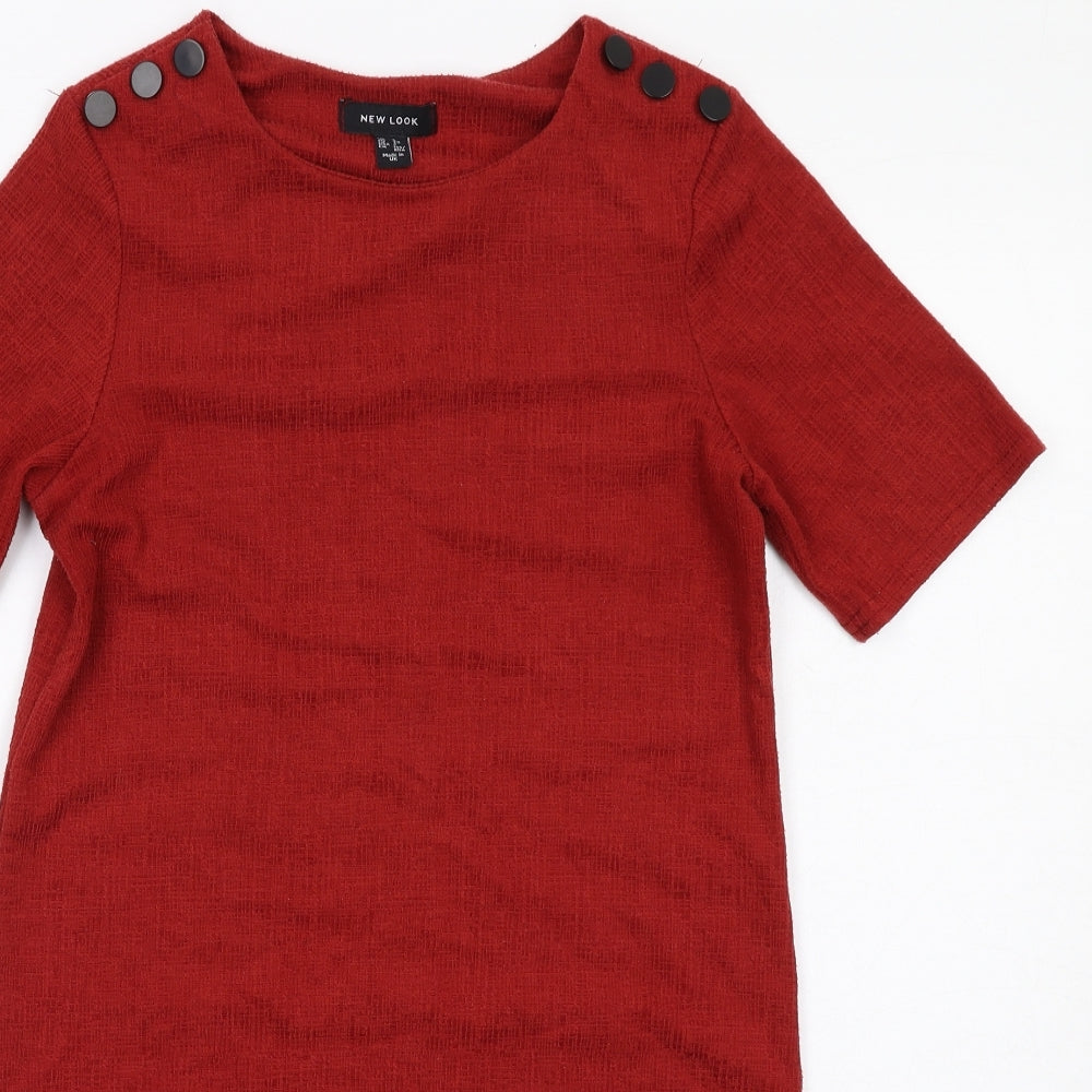 New Look Womens Red Polyester A-Line Size 6 Round Neck Pullover