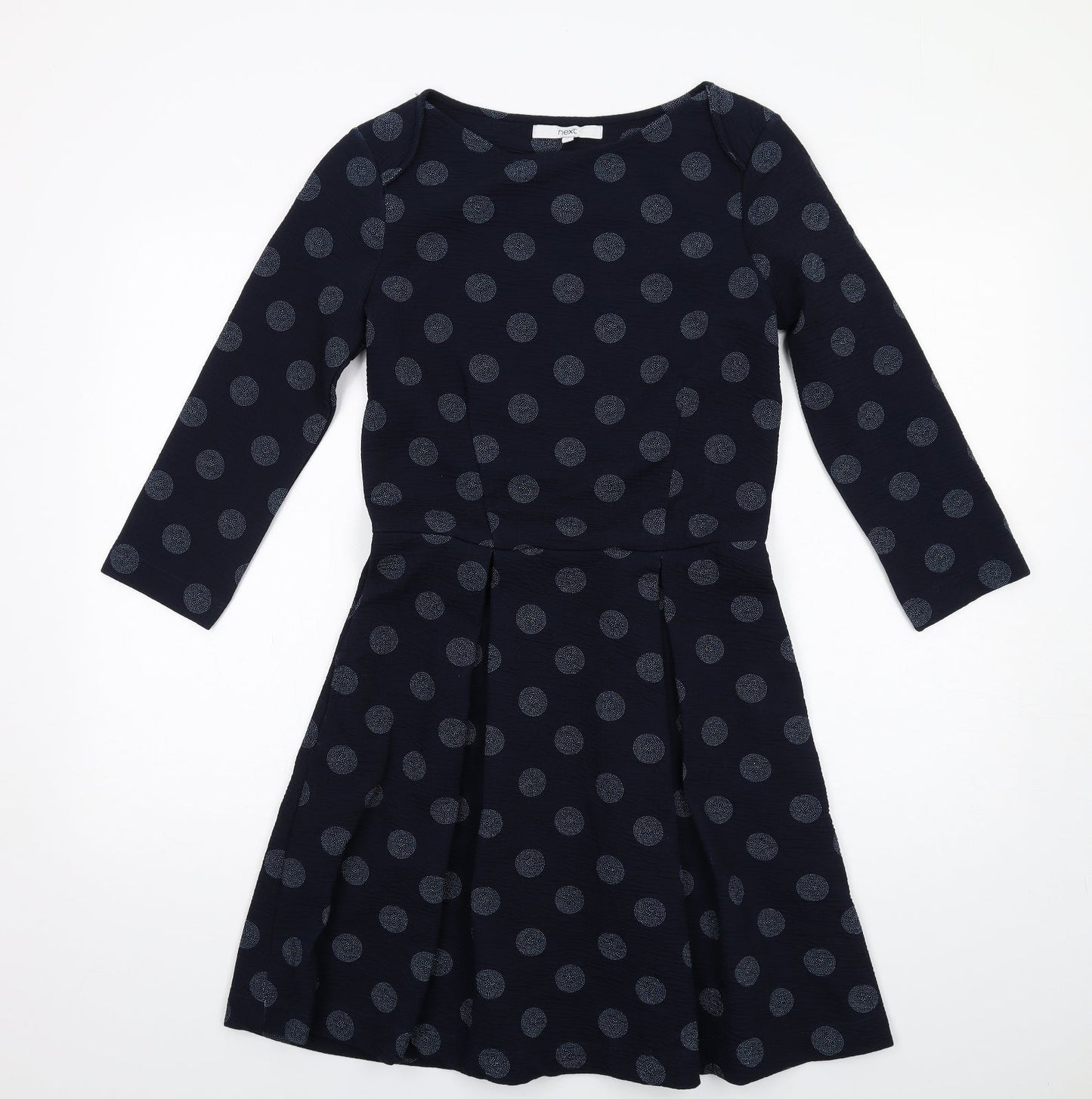 NEXT Womens Blue Polka Dot Polyester A-Line Size 10 Round Neck Pullover