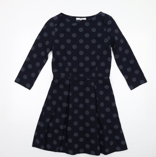 NEXT Womens Blue Polka Dot Polyester A-Line Size 10 Round Neck Pullover