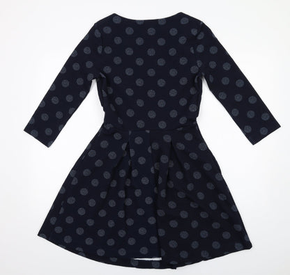 NEXT Womens Blue Polka Dot Polyester A-Line Size 10 Round Neck Pullover