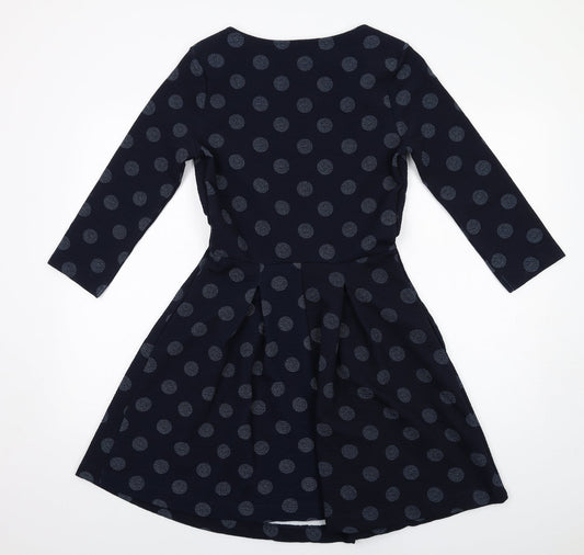 NEXT Womens Blue Polka Dot Polyester A-Line Size 10 Round Neck Pullover