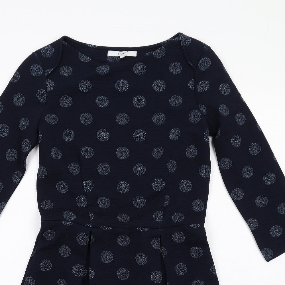 NEXT Womens Blue Polka Dot Polyester A-Line Size 10 Round Neck Pullover