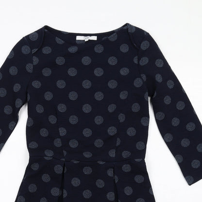 NEXT Womens Blue Polka Dot Polyester A-Line Size 10 Round Neck Pullover
