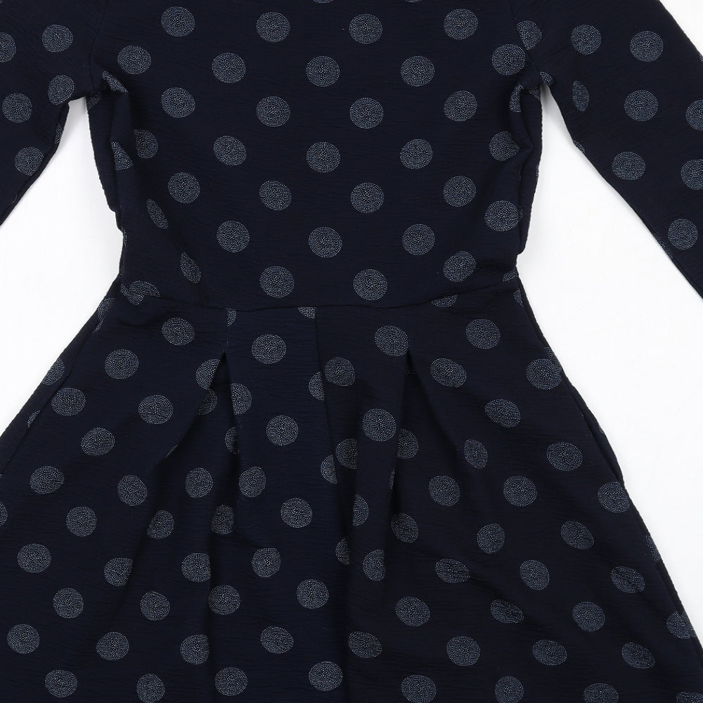 NEXT Womens Blue Polka Dot Polyester A-Line Size 10 Round Neck Pullover