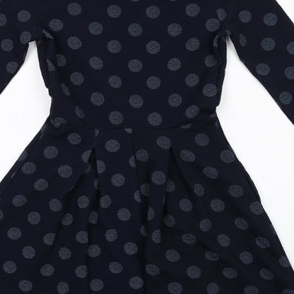 NEXT Womens Blue Polka Dot Polyester A-Line Size 10 Round Neck Pullover