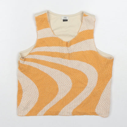 River Island Girls Beige Geometric Cotton Basic Tank Size 13-14 Years Round Neck Pullover