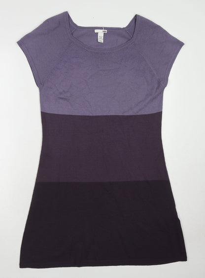 H&M Womens Purple Striped Acrylic A-Line Size M Round Neck Pullover