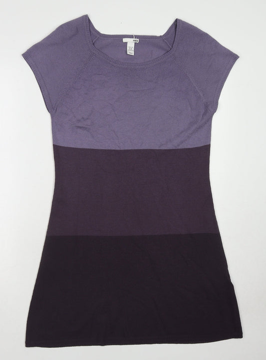 H&M Womens Purple Striped Acrylic A-Line Size M Round Neck Pullover