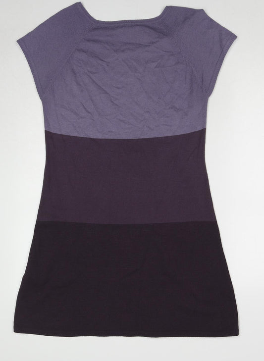 H&M Womens Purple Striped Acrylic A-Line Size M Round Neck Pullover