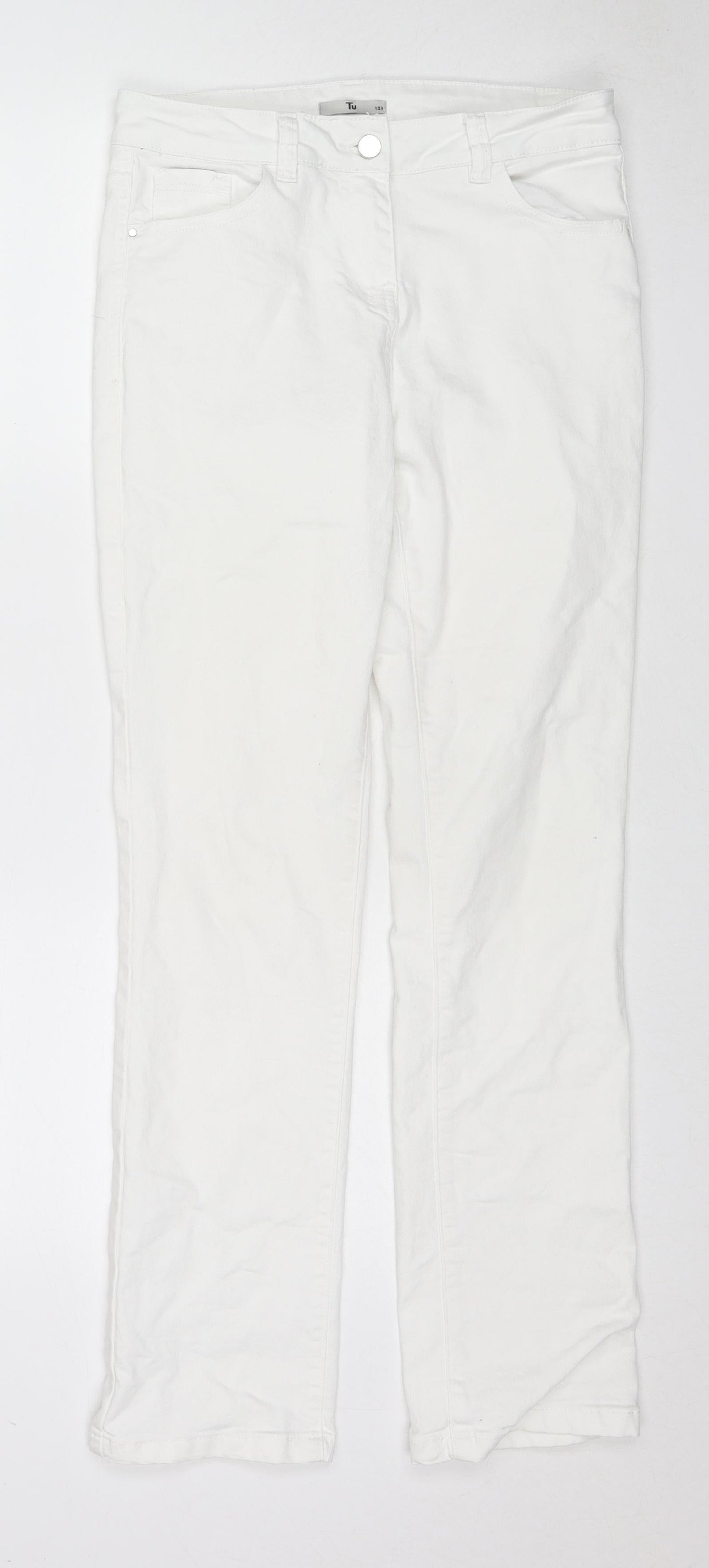 TU Womens White Cotton Straight Jeans Size 10 L28 in Regular Zip