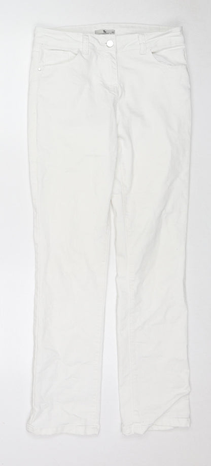 TU Womens White Cotton Straight Jeans Size 10 L28 in Regular Zip