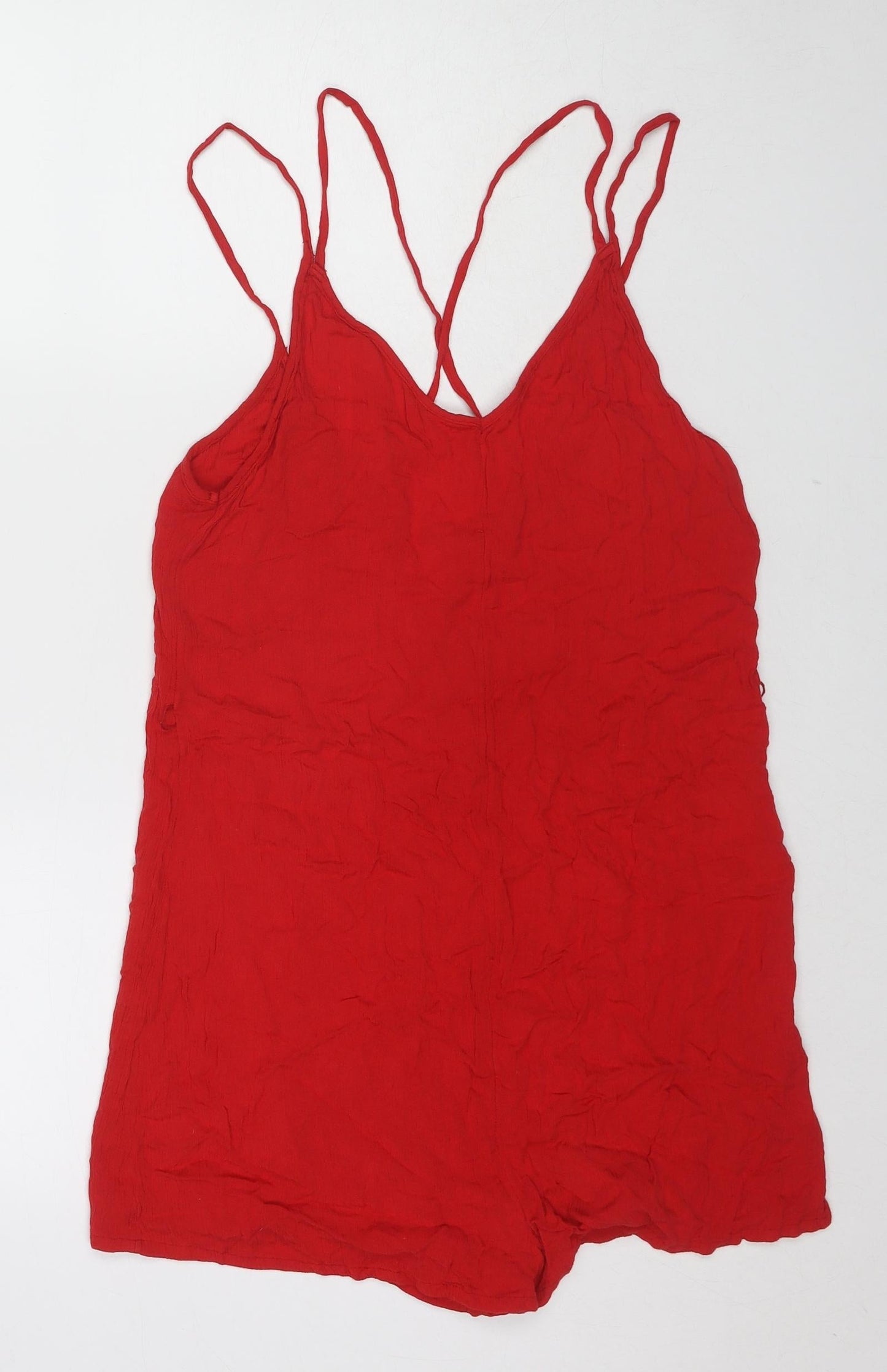 H&M Womens Red Viscose Playsuit One-Piece Size 8 L3 in Pullover