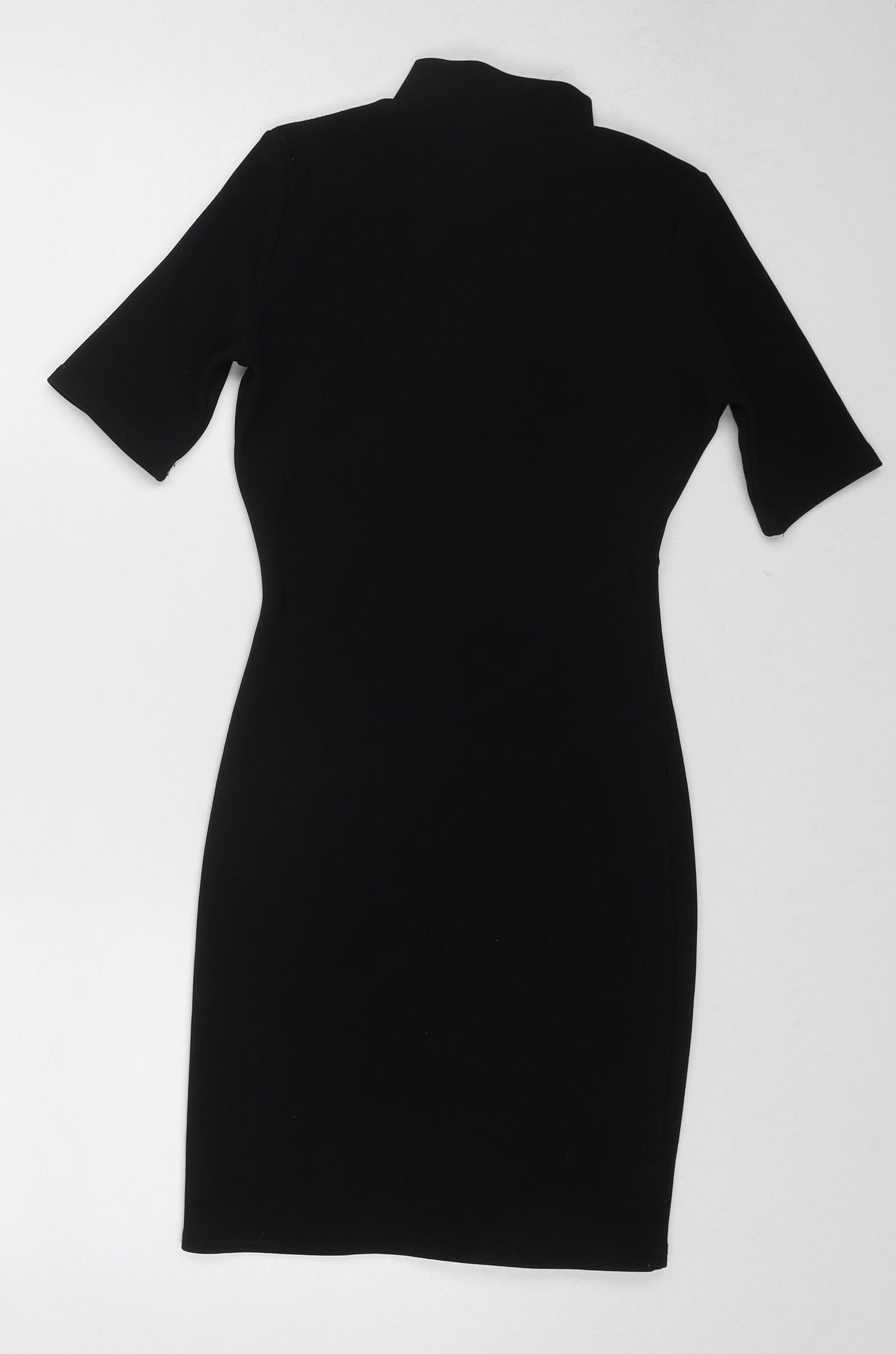 PRETTYLITTLETHING Womens Black Polyester Bodycon Size 6 V-Neck Zip
