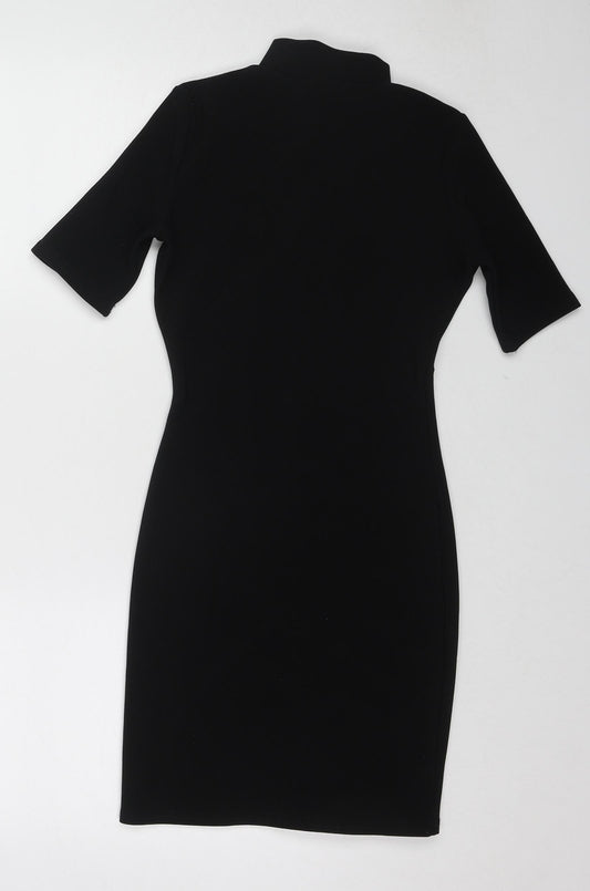 PRETTYLITTLETHING Womens Black Polyester Bodycon Size 6 V-Neck Zip