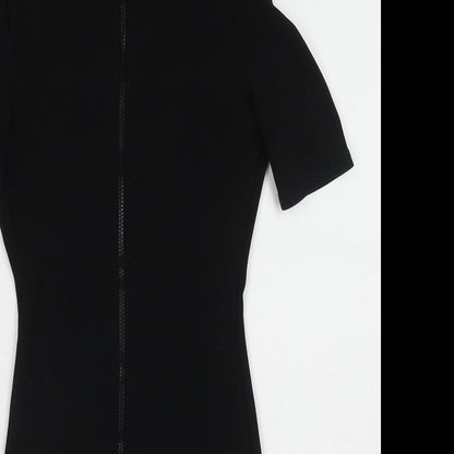 PRETTYLITTLETHING Womens Black Polyester Bodycon Size 6 V-Neck Zip