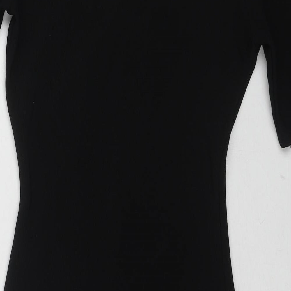 PRETTYLITTLETHING Womens Black Polyester Bodycon Size 6 V-Neck Zip