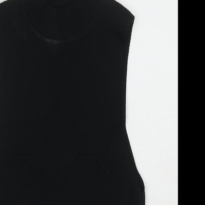 Bershka Womens Black Polyamide Basic Blouse Size L High Neck - Ribbed Chain Detail