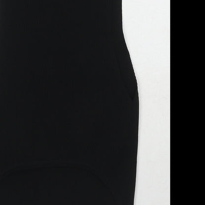 Bershka Womens Black Polyamide Basic Blouse Size L High Neck - Ribbed Chain Detail