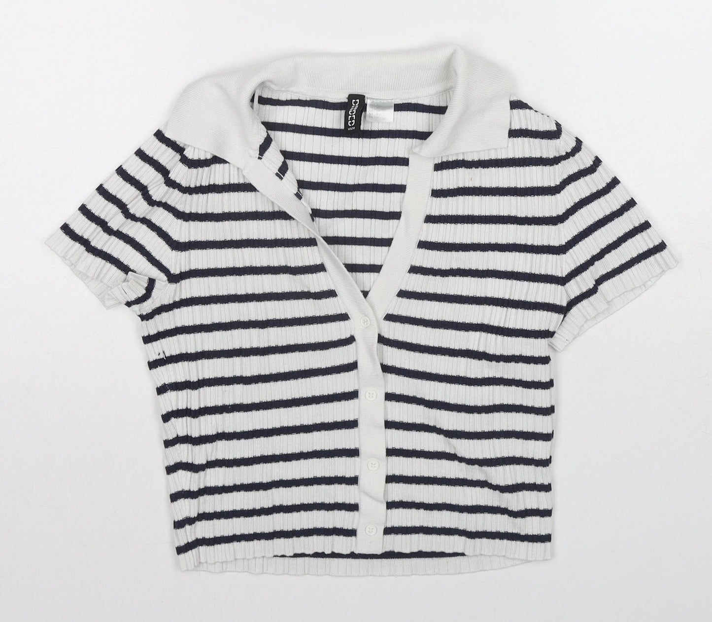 Womens UK Size XS H&M Blue Cropped Button-Up