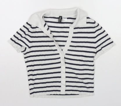 Womens UK Size XS H&M Blue Cropped Button-Up