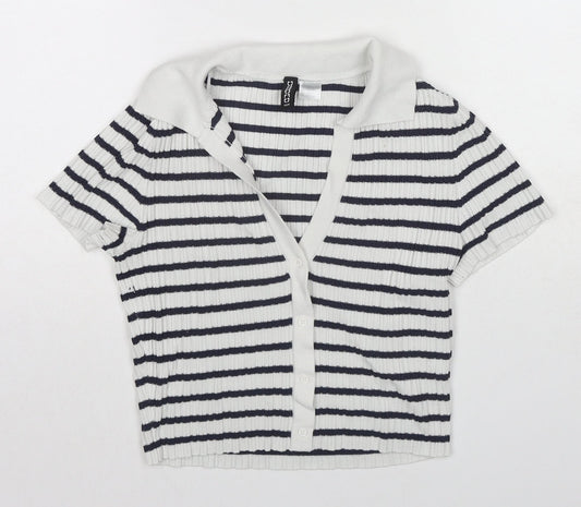 Womens UK Size XS H&M Blue Cropped Button-Up