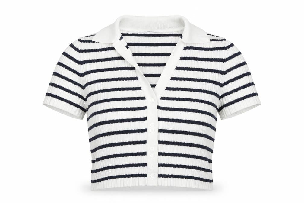 Womens UK Size XS H&M Blue Cropped Button-Up