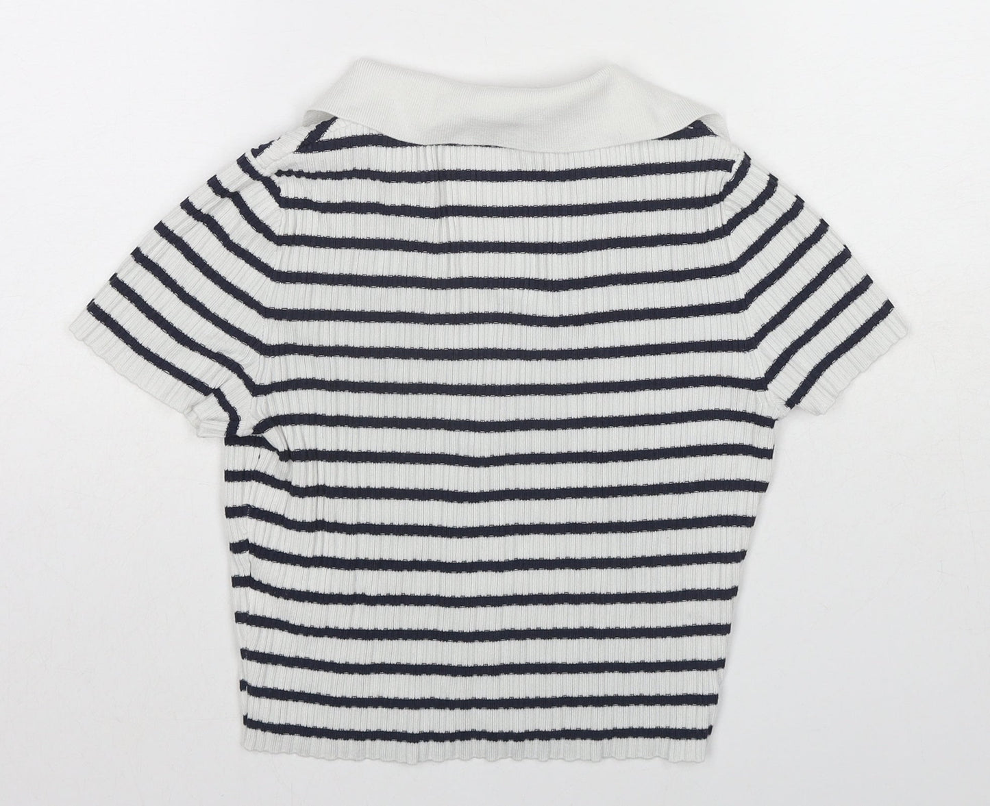 Womens UK Size XS H&M Blue Cropped Button-Up