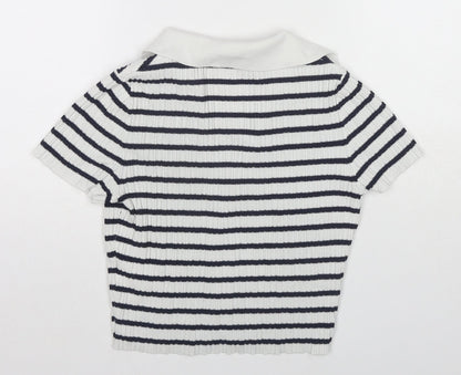 Womens UK Size XS H&M Blue Cropped Button-Up