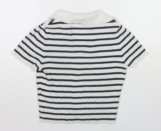 Womens UK Size XS H&M Blue Cropped Button-Up
