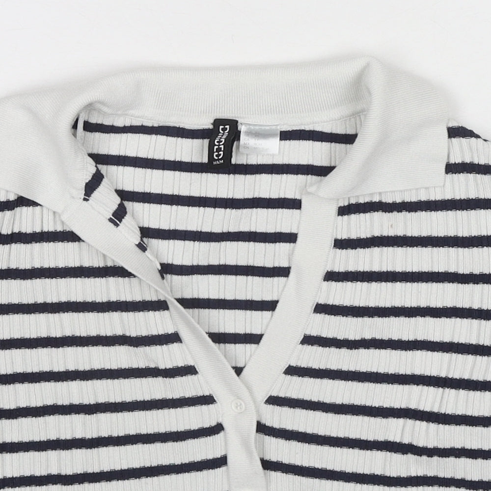 Womens UK Size XS H&M Blue Cropped Button-Up