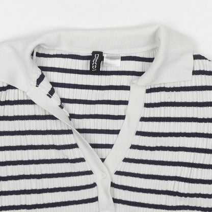 Womens UK Size XS H&M Blue Cropped Button-Up