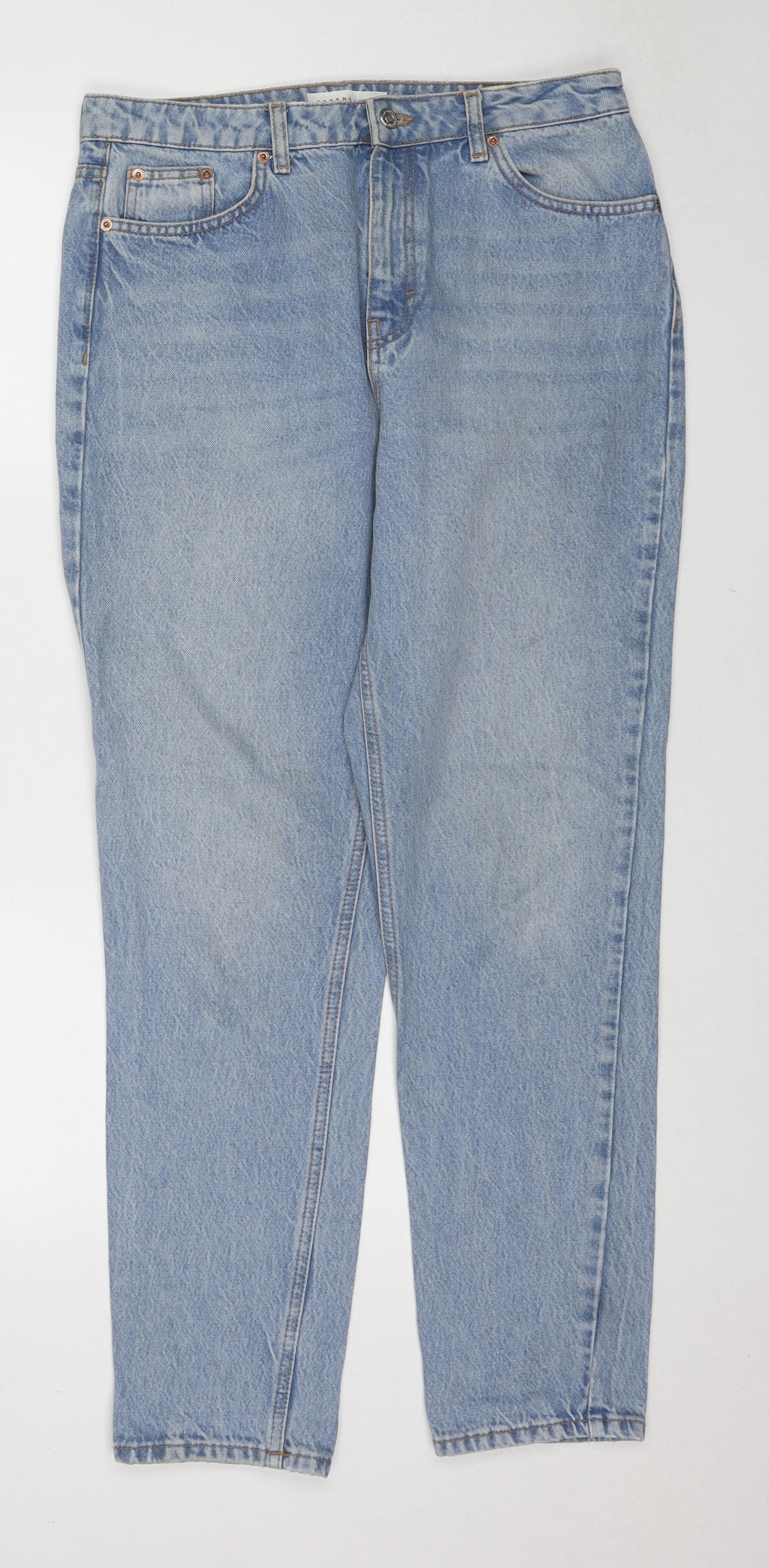 Topshop Womens Blue Cotton Tapered Jeans Size 32 in L32 in Regular Zip