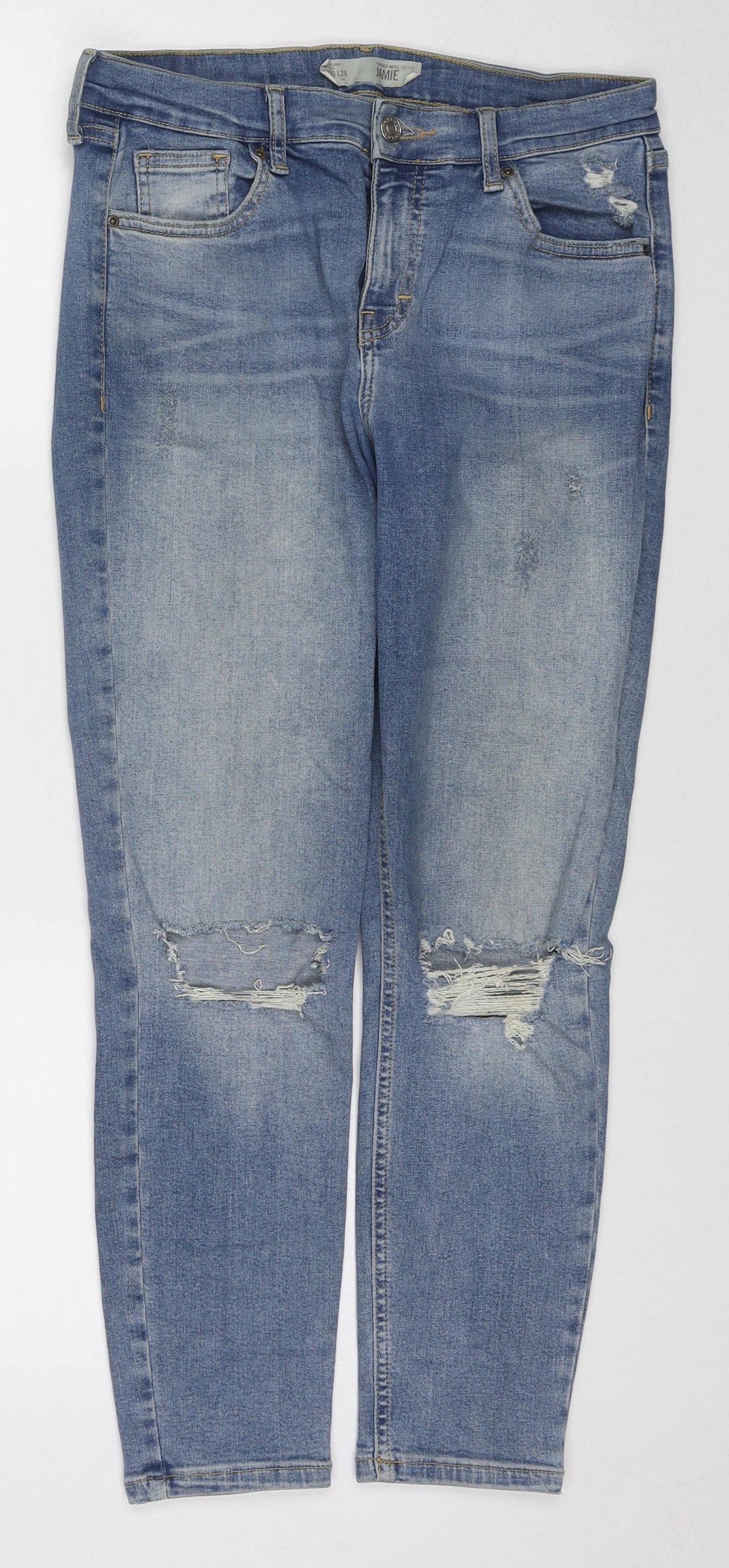 Topshop Womens Blue Cotton Tapered Jeans Size 30 L28 in Regular Zip