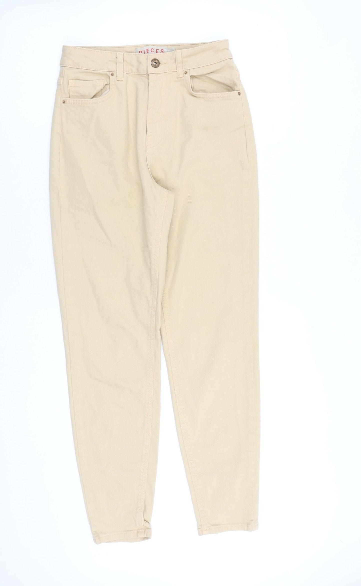 Womens UK Size S Pieces Regular Fit Tapered Beige Jeans