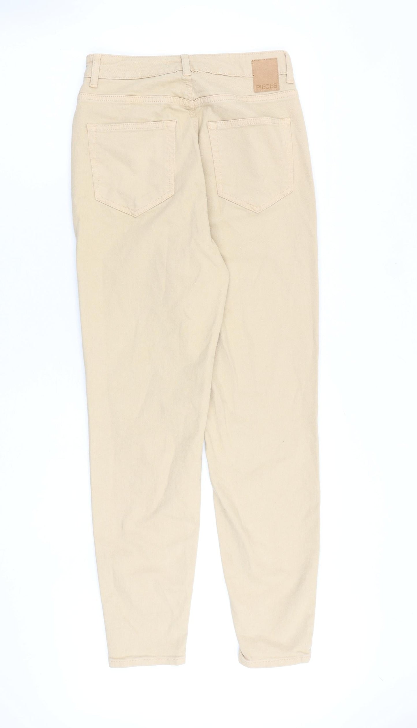 Womens UK Size S Pieces Regular Fit Tapered Beige Jeans