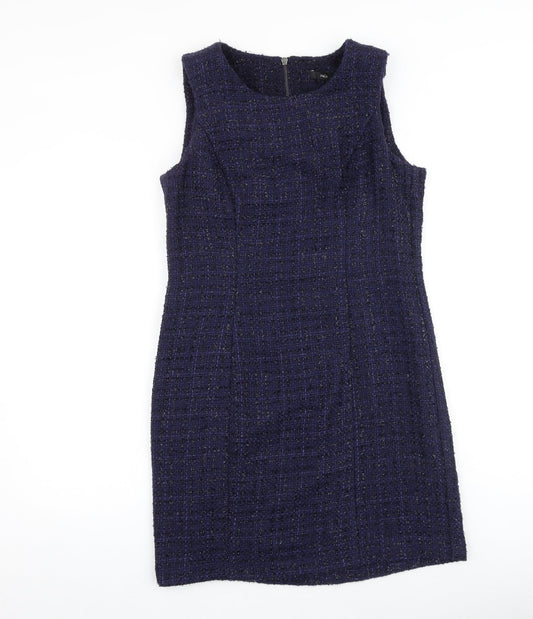M&Co Womens Blue Geometric Polyester Shift Size 10 Round Neck Zip