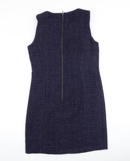 M&Co Womens Blue Geometric Polyester Shift Size 10 Round Neck Zip