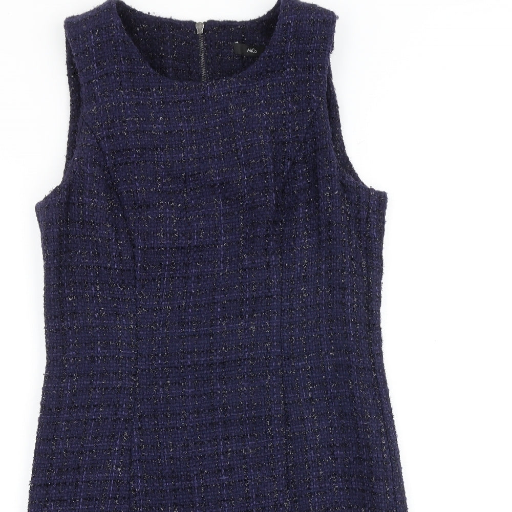 M&Co Womens Blue Geometric Polyester Shift Size 10 Round Neck Zip