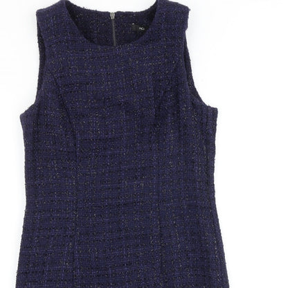 M&Co Womens Blue Geometric Polyester Shift Size 10 Round Neck Zip