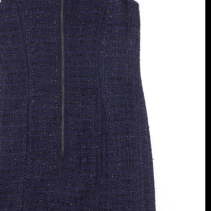 M&Co Womens Blue Geometric Polyester Shift Size 10 Round Neck Zip